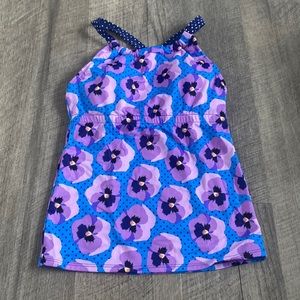 LIME RICKI blue purple flower polka dot tankini swimsuit top